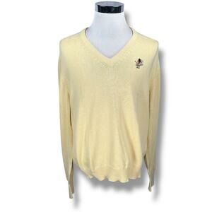 Vintage Izod Club Sweater Men's XL Yellow Philadelphia Cricket Club‎ V-Neck 80s